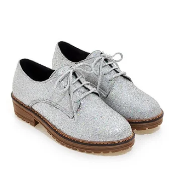 

Nice New Women Shoes Vogue Pu Leather Oxford Shoes For Women Flat Shoes Ladies Loafers Zapatos Mujer Black Gold Sliver Colors