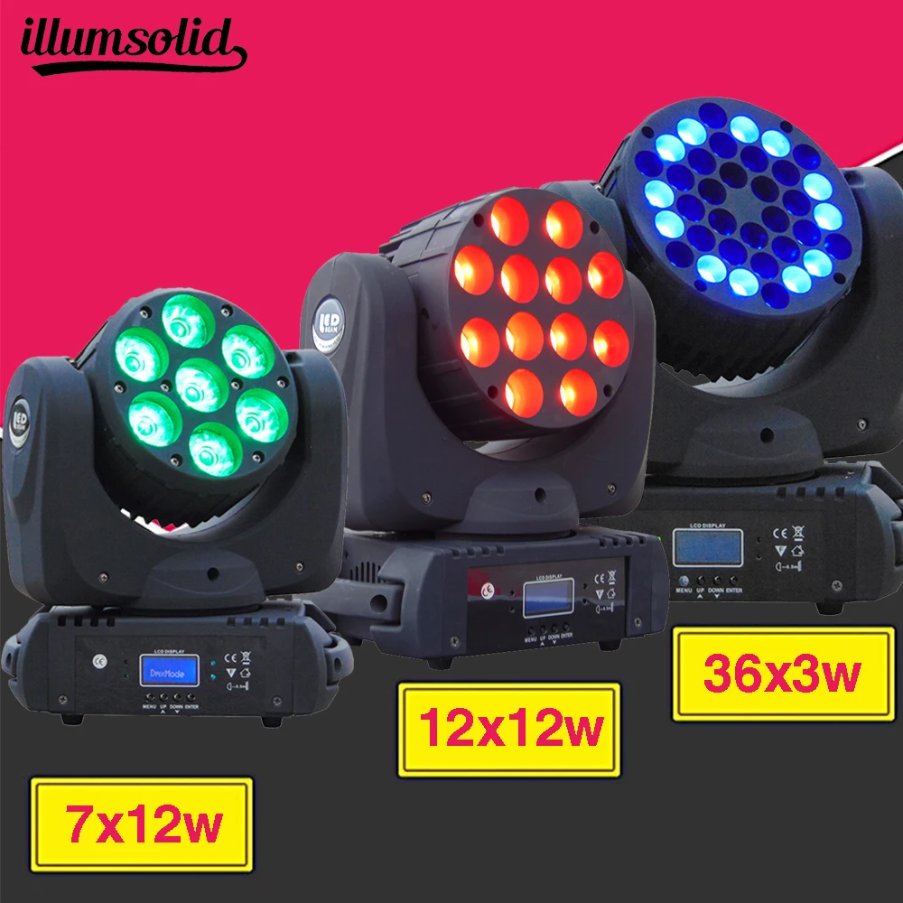 

7X12W 12X12W and 36X3W LED Moving Head Stage Light DMX512 Clubs Party Disco DJ