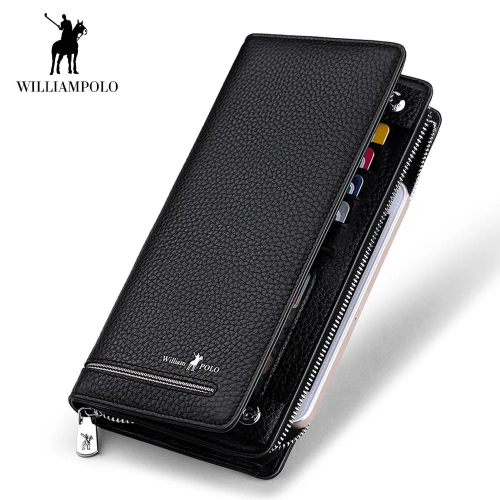 WilliamPOLO Top Brand Men Zipper Wallets Long Clutch Wallet Card Holder Handbag Genuine Leather ...