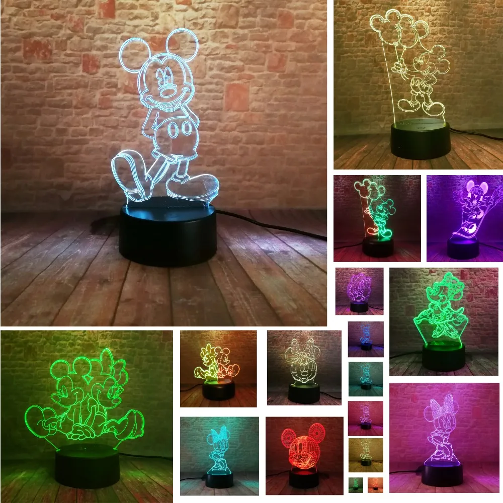 

3D Mickey Minnie Mice Mouse Balloon Action Figure 7 Color Change Night Light Boys Bedroom Decor Child Girls Fans Xmas Toys Gifts