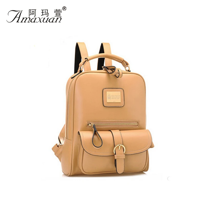 

Brand NEW 2015 High Quality PU Leather Backpack Korean Style School Designer Backpacks Large Pocket Size Women's Backpack BB106