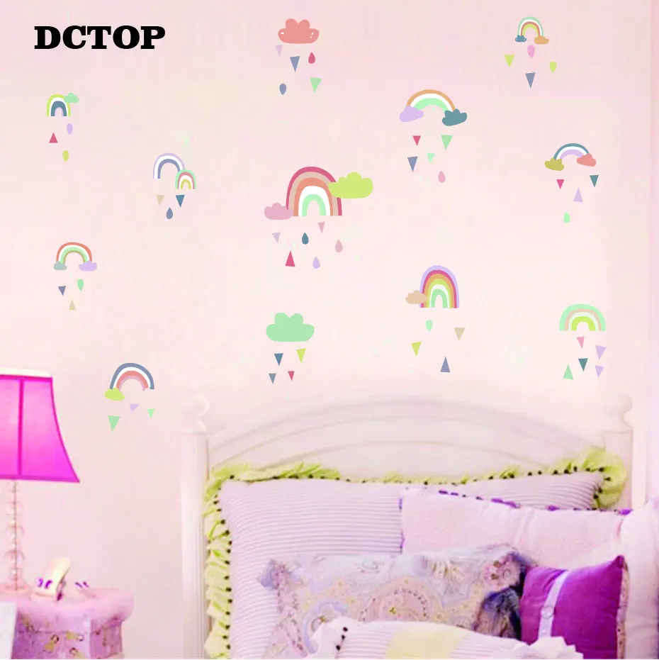 Small Cute Rainbow With Cloud Raindrop Wall stickers Room Decor DIY Vinyls Decals Children Kids Living Room Bedroom Home Mural (7)