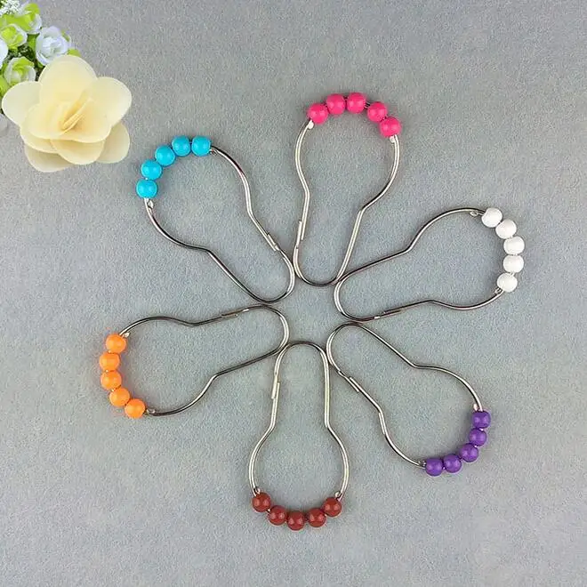 Free shipping  Candy color metal 5 Roller Ball Shower Curtain Rings Hooks ss1818