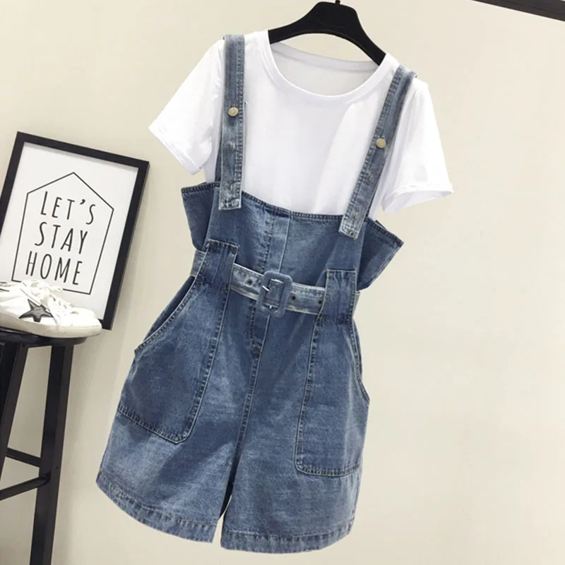 

Summer Women Denim Jeans Shorts Preppy Style High Waist Short Wide Leg Pants Braces Strap Suspender Pants Trousers Rompers 2XL
