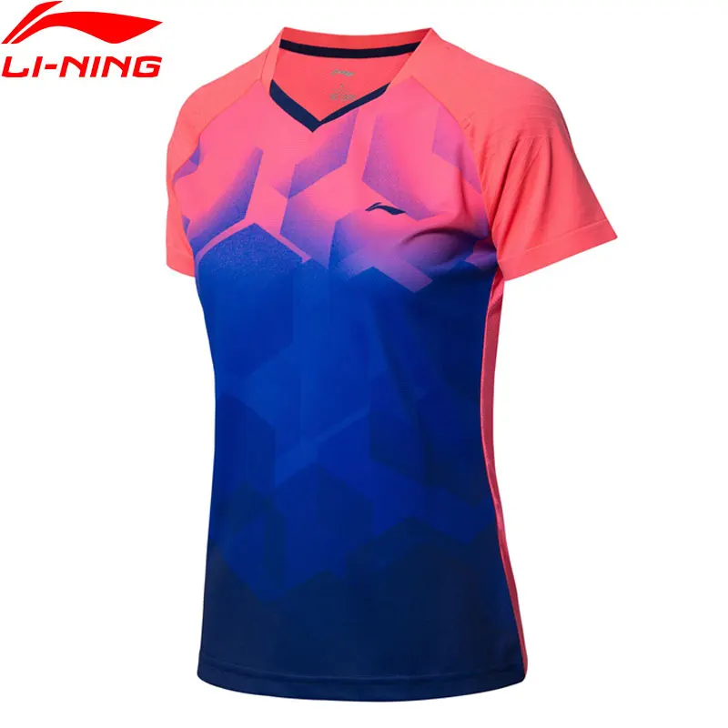 Li-Ning Женская футболка для бадминтона, дышащая, сухая, бесшовные комфортные, с подкладкой, для соревнований, спортивные футболки, топы, футболка AAYN078 WTS1435