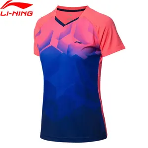 Li-Ning Женская футболка для бадминтона, дышащая, сухая, бесшовные комфортные, с подкладкой, для соревнований, спортивные футболки, топы, футболка AAYN078 WTS1435 - изображение