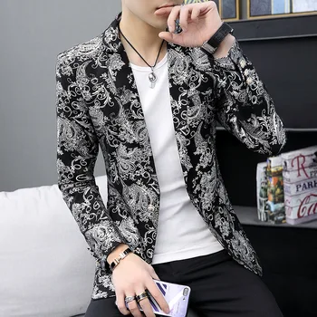 

2019 Spring New Personality Suit Men's Handsome Small Suit Jacket Single Row and One Button Blazer Masculino