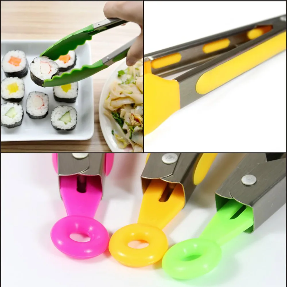

Stainless Steel Silicone Food Clip Kitchen Tongs Salad Clip Utensil Cooking Tong Clip Clamp Accessories Random Color