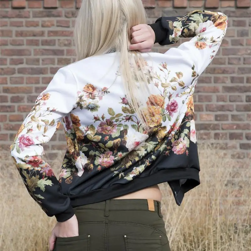 Zohra Brand Hot Sale Women Bomber Jacket 3D Printed Flower Fashion Sexy Jacket Short Coats Outwear Basic Jackets