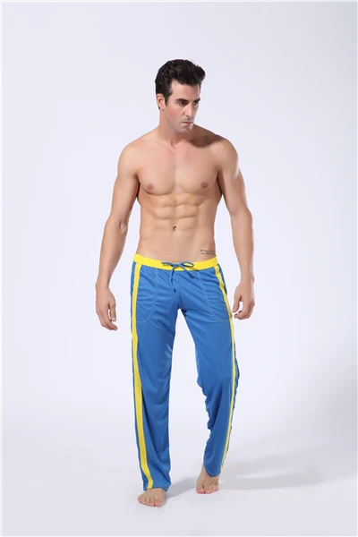 WJ Brand Men's Causal Pants Lose Comfy Long Pants Gay Trousers Men Clothing Fast Dry Homewear Side Stripe Pockets Autumn Bottom - Цвет: Blue