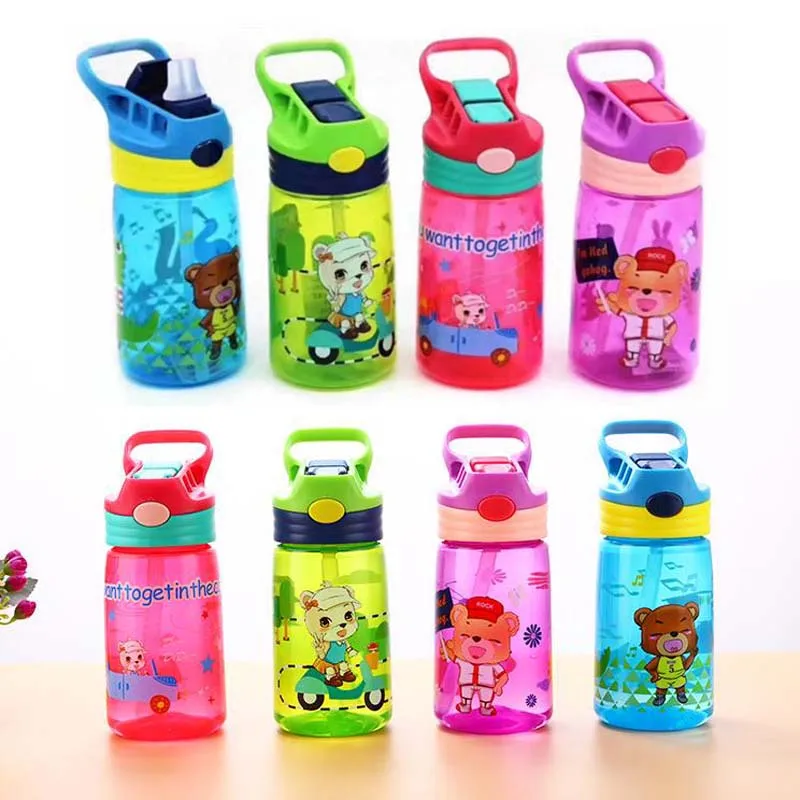 

500 Ml Cartoon Water Bottles with Rope Lid Straw Child Drinkware Camping Travel Tour Water Bottles
