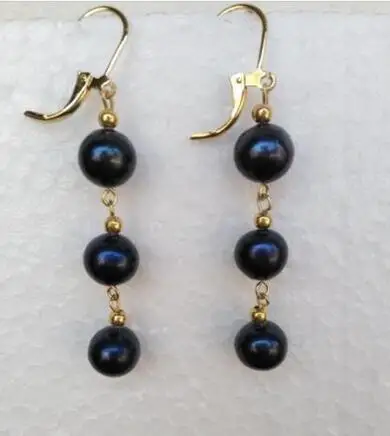 

free shipiing NEW HOT BLACK PEARL DANGLE EARRING 14K/20 YELLOW GOLD HOOK