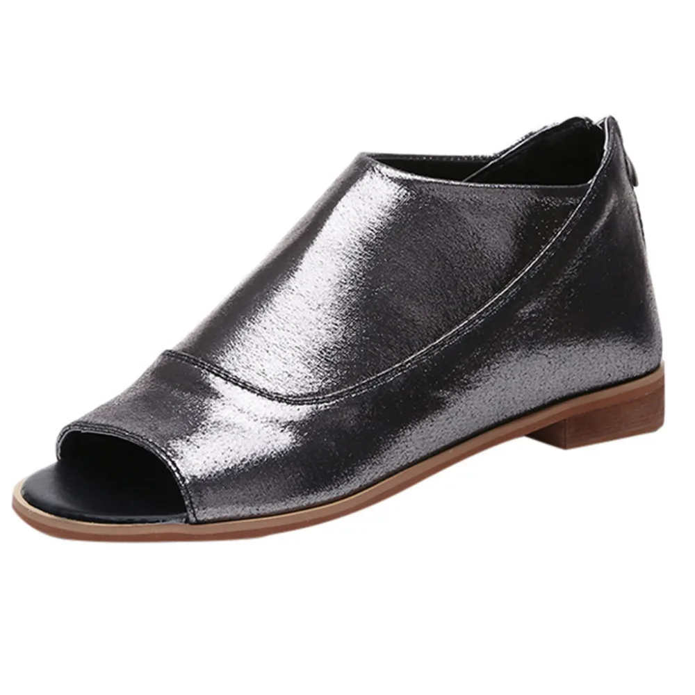 

MUQGEW Black And Silver 2 color Women Rome Suqare Heel Zipper Peep Toe Shoes Casual Breathable Beach Sandals 35-43 Plus Size 10