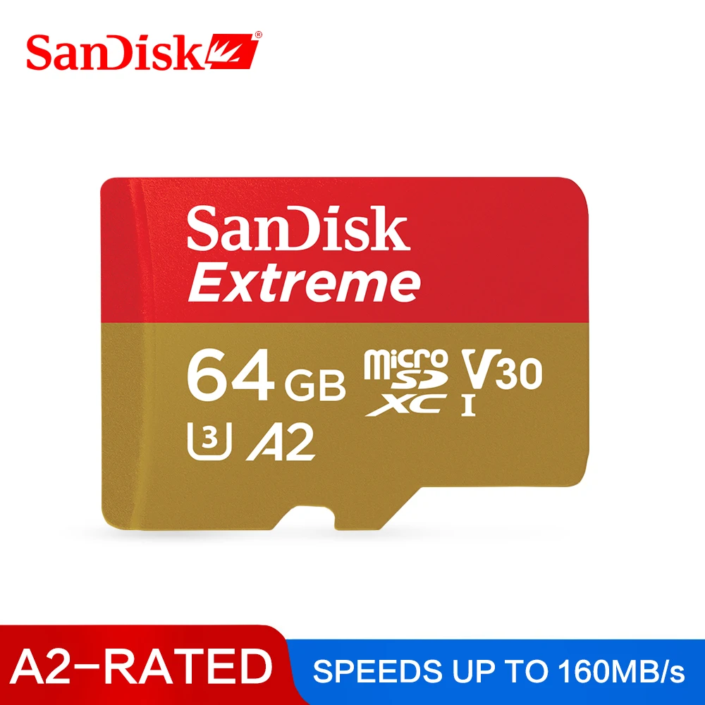 SanDisk Extreme карты памяти 32 ГБ, 64 ГБ и 128 ГБ Высокое Скорость 160 МБ/с. Micro SD карты U3 A2 V30 UHS-1 TF карты памяти Microsd