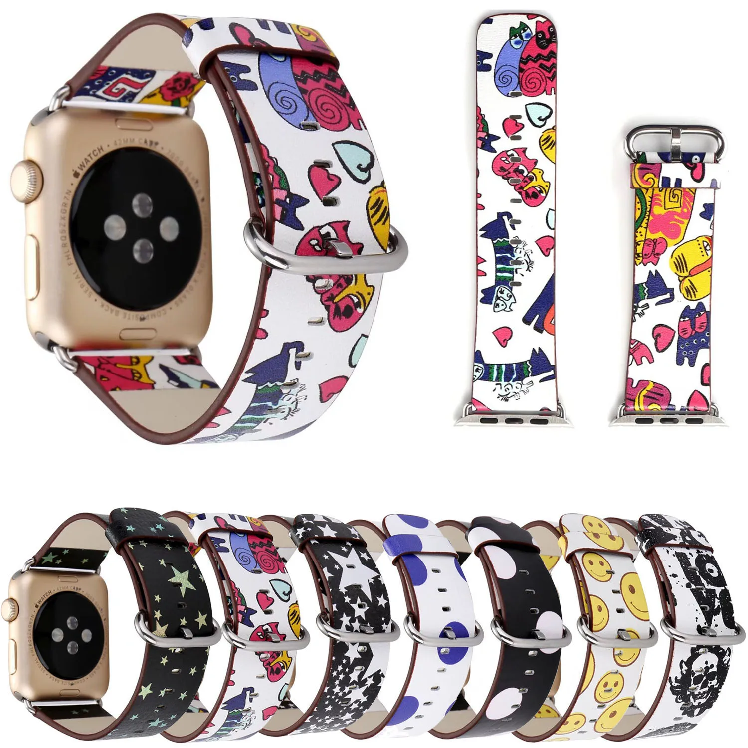 Ремешки для наручных часов Apple Watch Series 3 ремешка Звездный череп кошечка точка ПУ