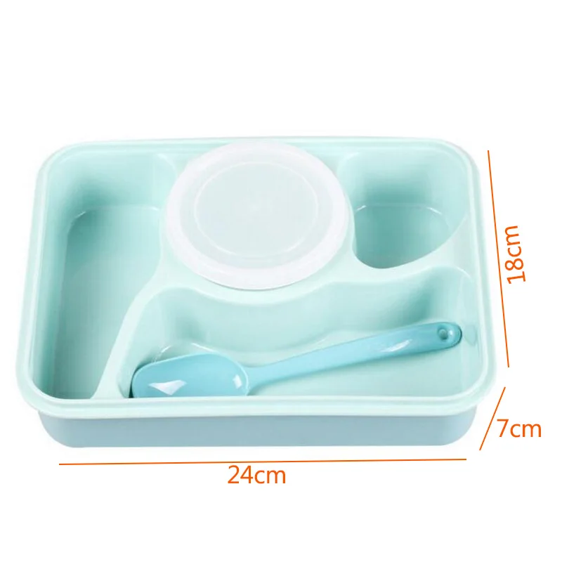 4 Cells Helath Plastic Bento Lunch Box Tableware Set Food Container Microwave School Lunch Boxes Sub-grid Design With Spoon (2)