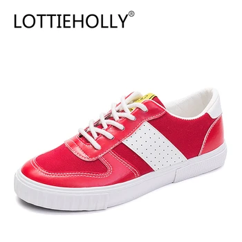

LOTTIEHOLLY Brand Fashion Women Lace-up Vulcanize Shoes Comfortable Casual Shoes Female White Footwear Red Sneakers #WOS1856