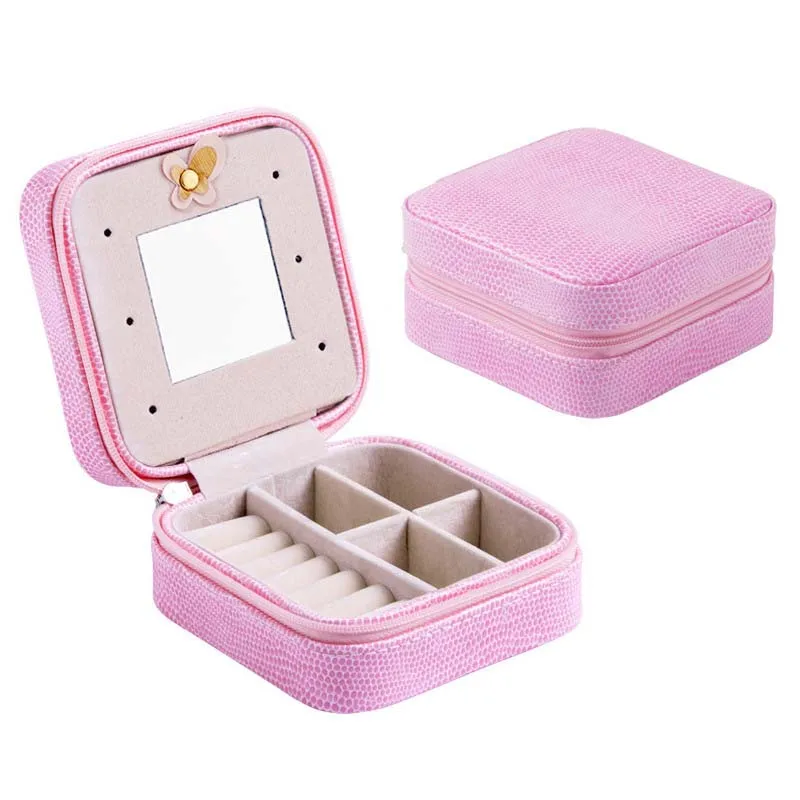 Высококачественные кожаные коробки для ювелирных изделий деревянные серьги-гвоздики коробка для хранения ювелирных изделий многоцветная большое пространство ожерелье серьги шкатулка для хранения - Цвет: Pink 10x10x5.5cm