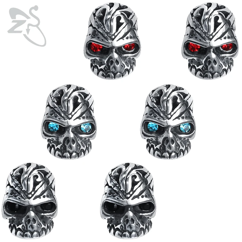 ZS мужские панк-серьги с черепом, 3 цвета, циркониевые глаза, нержавеющая сталь, рок-ролл, серьги-гвоздики, хип-хоп, маленькие серьги, ювелирное изделие