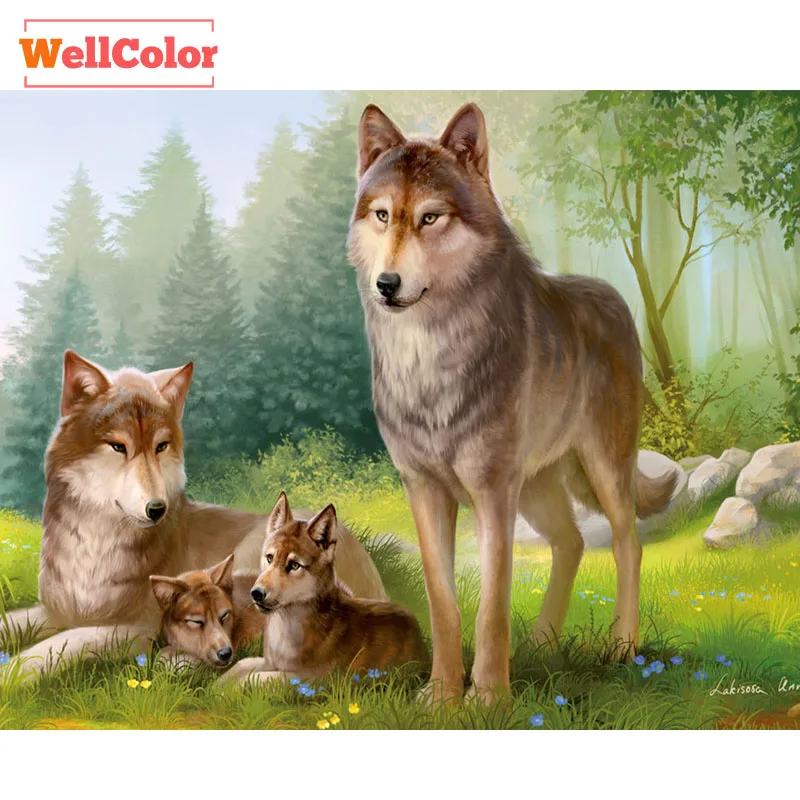 

Round Rhinestone Painting 5D Diamond Beads Embroidery Mosaic Pattern Wolf Family Cross Stitch Kits Diamond Painting Crafts