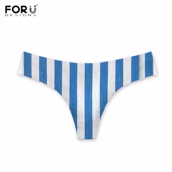

FORUDESIGNS Navy Blue Stripe Patten Low Waist Woman Sexy Thongs Ultra-thin Lady G-strings Breathable Briefs Panties Plus Size