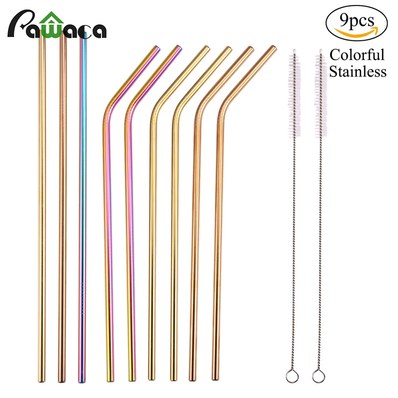 

12Pcs/set Reusable Stainless Steel Straws Metal Drinking Straws with 2 Cleaning Brushes for 20/30oz Mug Cup Cold Beverage Party