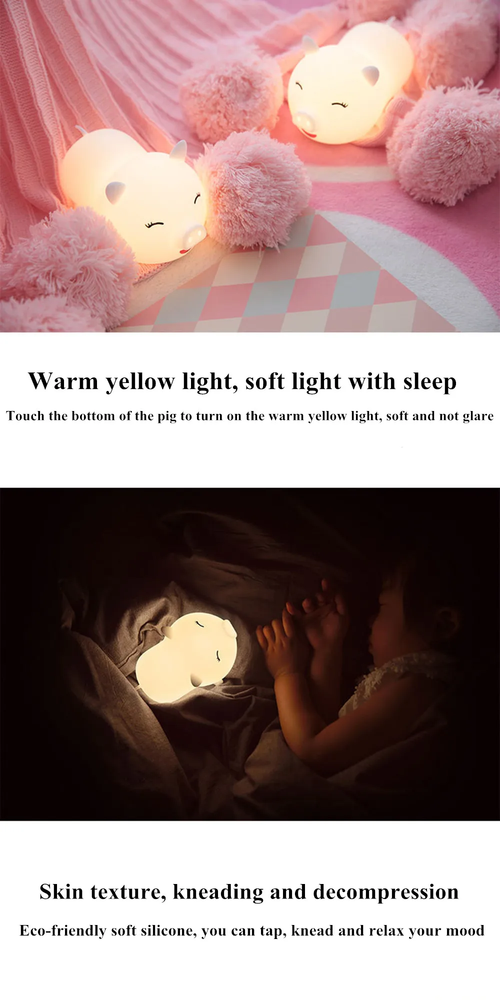 SuperNight Cute Pig LED Night Light Rechargeable Colorful Silicone Animal Touch Sensor Table Lamp Baby Kids Bedroom Bedside Lamp (12)