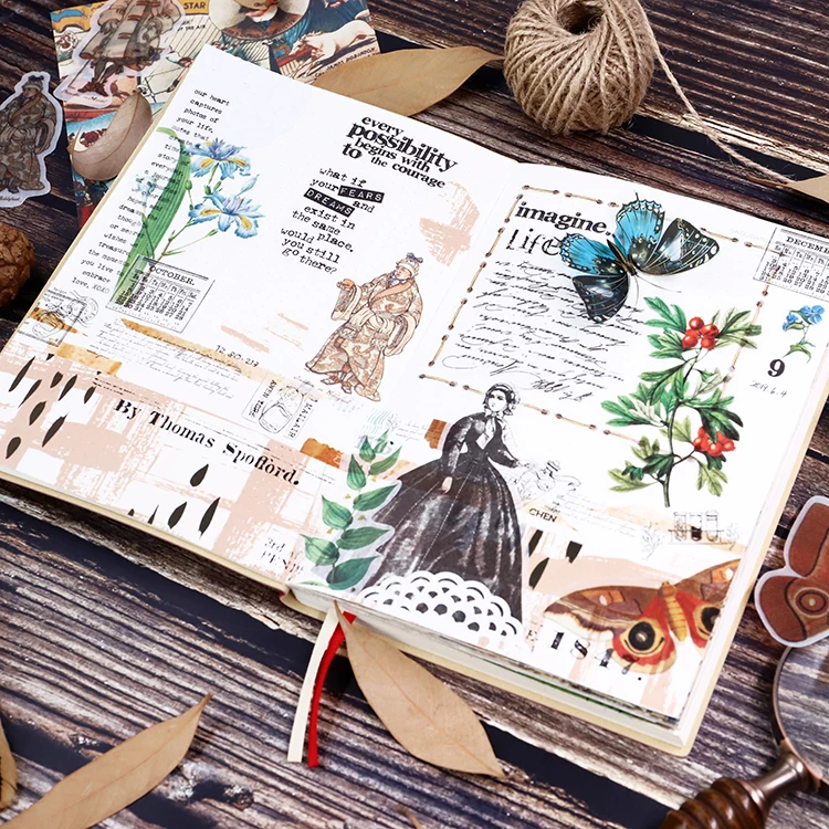 50 pcs/pack Plant illustration series Cute Vintage Sticker Custom Stickers Diary Stationary Flakes Scrapbook DIY Decorative