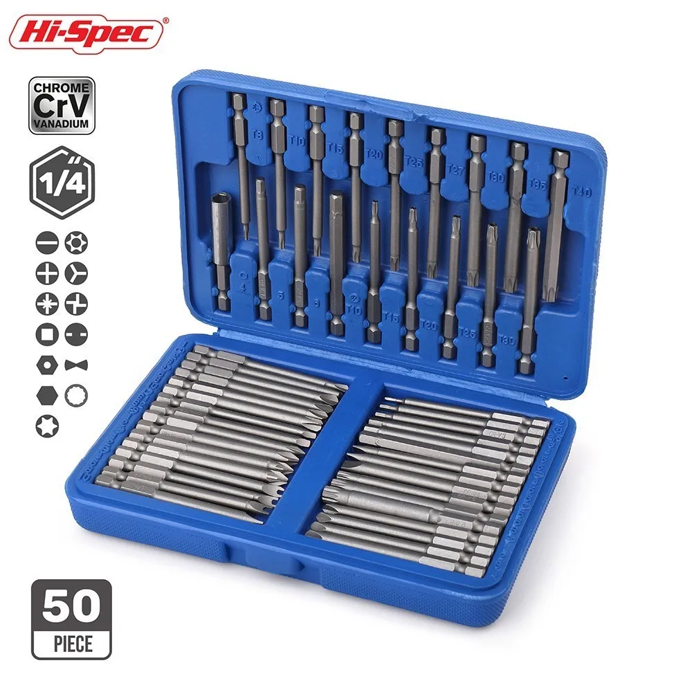 Meilleur Hi spec 50pc 75mm Extra longue portée jeu d embouts de sécurité embouts de tournevis Torx étoile hexagonale cannelure Brocas Destornillador Parafusadeira