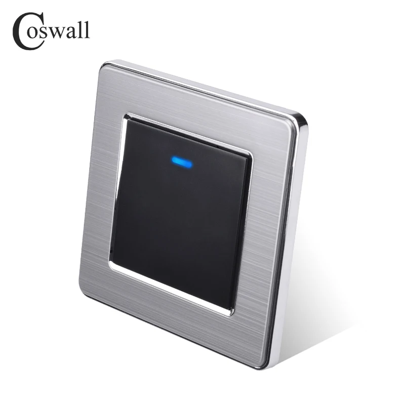 Coswall Stainless Steel Panel 1 Gang 1 Way Light Switch On / Off Wall Switch With LED Indicator 16A Black Gold Color