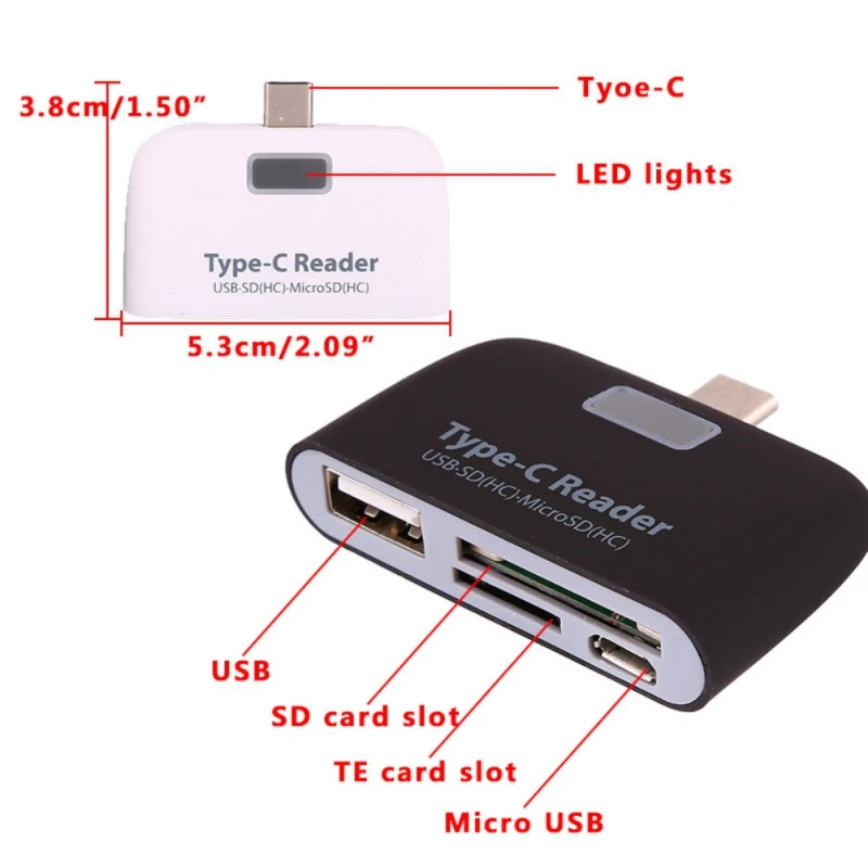 Многофункциональный Card Reader 3 в 1 USB 3,1 Тип-C USB-C TF Micro OTG картридер для Macbook телефоны Tablet