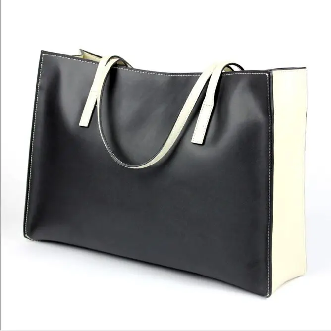 Солнечная пляжная сумка из натуральной кожи, Женская Большая Сумка-тоут, модные высококачественные сумки - Цвет: black cream
