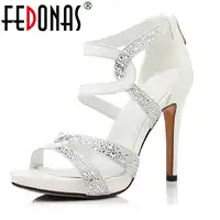 FEDONAS ผู้หญิงหนังแท้รองเท้าส้นสูง Rhinestone ข้อเท้า Buckles สุภาพสตรีรองเท้าผู้หญิงรองเท้าแตะฤดูร้อน