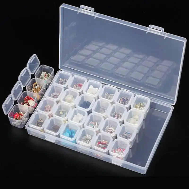 

Plastic 28 Separate Slots Nail Storage Box Art Tools Jewelry Beads Ring Earrings Storage Box Case Organizer Holder