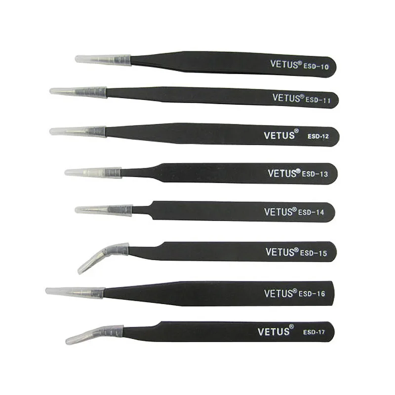 

VETUS BGA Precision ESD 10-17 Stainless Steel Anti-static Tweezers SMD Reworking Soldering Reballing Hand Tools