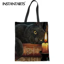 INSTANTARTS Witching час кошка печати Хлопок Сумка для женщин Повседневное большой высокое качество Многоразовая сумка для покупок складной