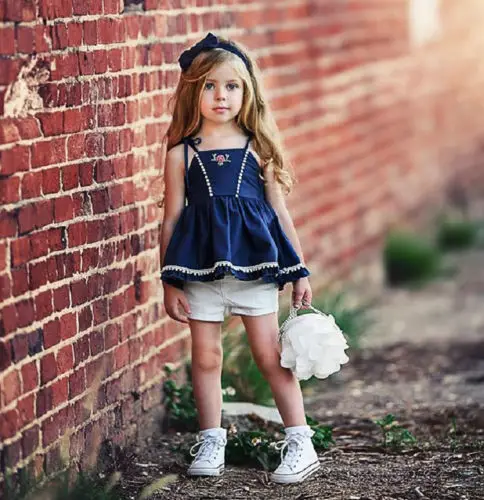 

Casual Toddler Kids Girls Strap Tops Dress Shorts Summer Outfits Set Clothes