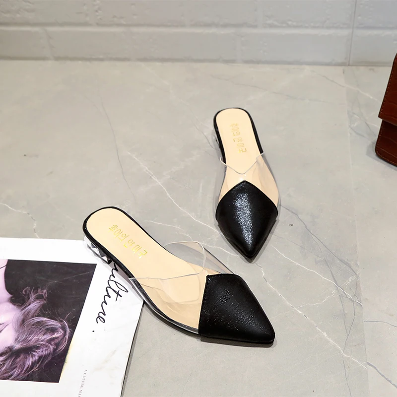 

Moxxy 2019 Spring and Autumn New Women's Lazy Half Slippers Style Retro Pointed Suede Low Mules Shoes Wearing