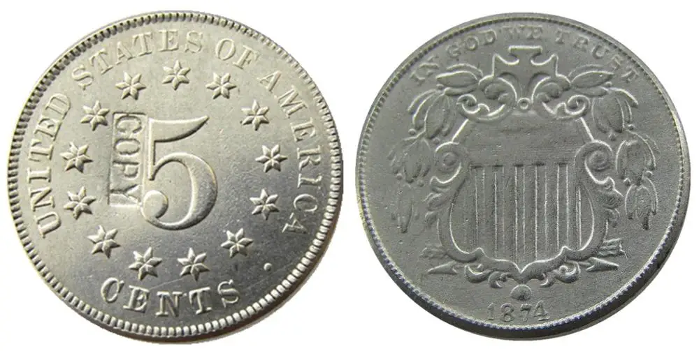 Соединенные Штаты 1874 монета с гербом пять Cent КОПИЯ украсить монету