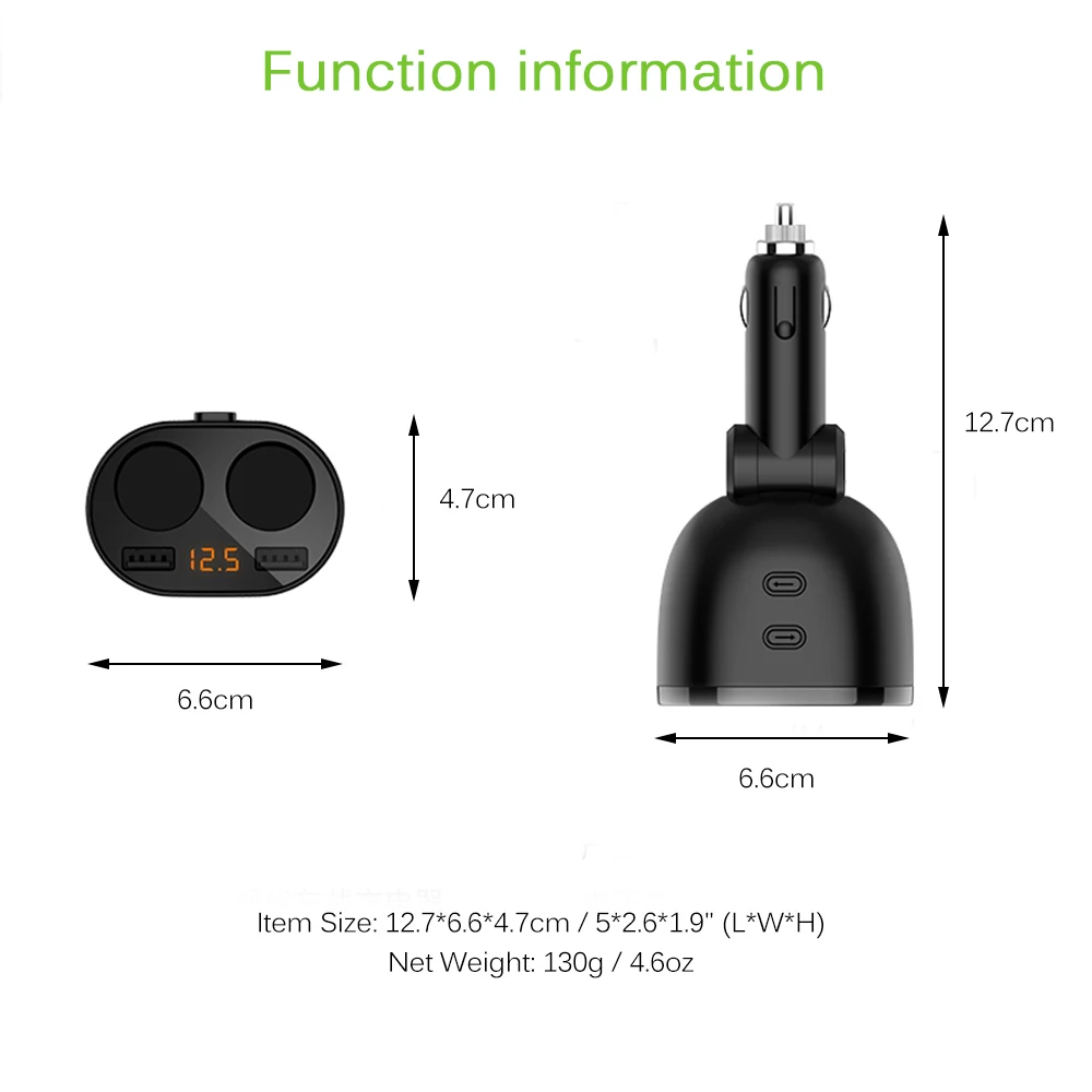 1to2 автомобильный прикуриватель разветвитель концентратор с самостоятельным переключателем двойной USB Обнаружение напряжения умный чип цифровой дисплей DC12-24V
