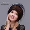 Russian Fashionable mink fur fox hat woman winter warm fox knitted hat woman  new natural fur and water drill Ski Hat ► Photo 2/6