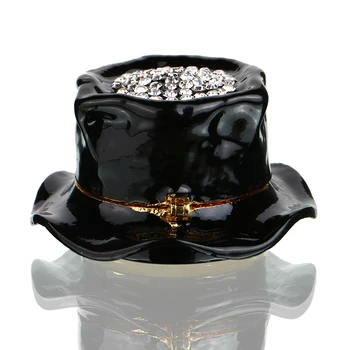 

2.1inch Metal Black Magical Hats with Crystal Women Trinket Box Ring Jewelry Boxes Storage Wedding Jewelry Case Lady Gift Crafts