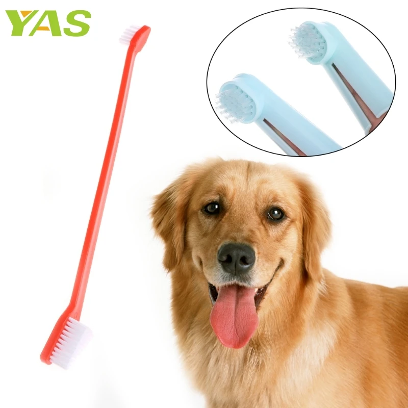New Dog Toothbrush Set Two Headed Canine Dental Hygiene Brush with 2 Finger Brushes Soft