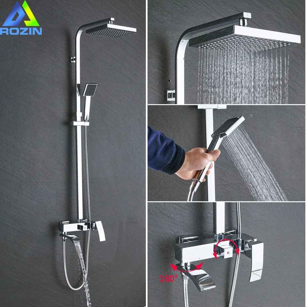 

Chrome Bath Shower Faucet Wall Mounted Waterfall Shower Head with Swive Tub Filter Handshower Shower Mixers Hot and Cold Tap