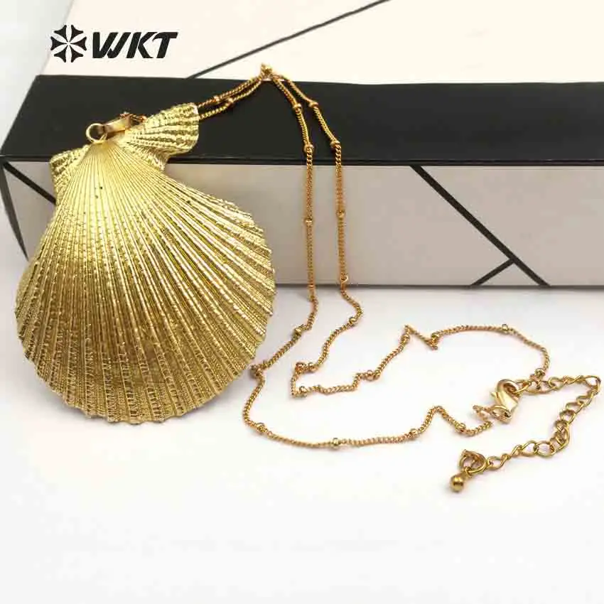 

WT-JN015 Unique18K Gold Dipped Scallop Shell Pendant necklace in high quality natural scallop shell pendant gold chain necklace