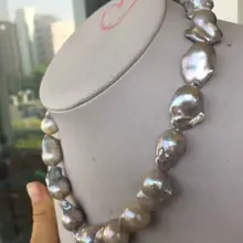 18 дюймов 20-23 мм натуральный пресноводный Серебряный серый барокко жемчужное ожерелье