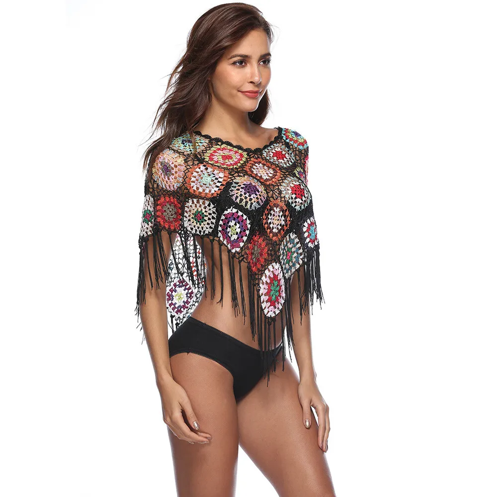 

Women Cover-Up Hollow Stitching Tassels Irregular Swimsuit Bikini Beach Swimsuit biquini plus size #A40