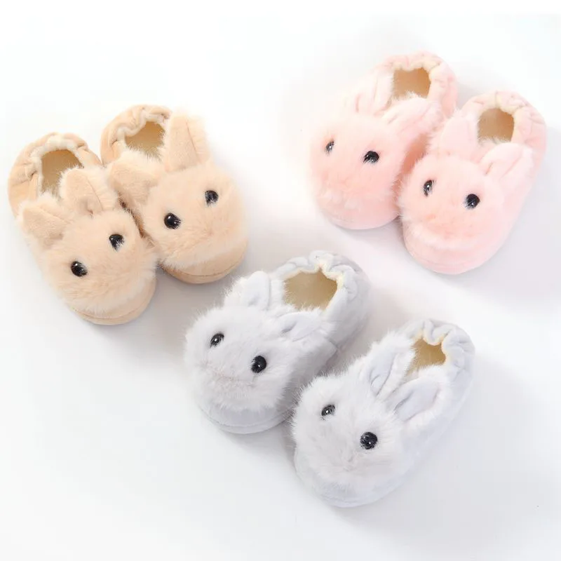 Детская обувь из хлопка; детские домашние тапочки для мальчиков и девочек; милая плюшевая теплая Домашняя обувь с ушками кролика для детей 1-4,5 лет