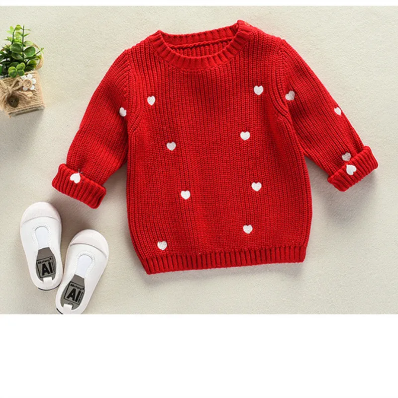 Funfeliz Girls Sweaters Ribbed Red White Cotton Sweater for Kids 2018