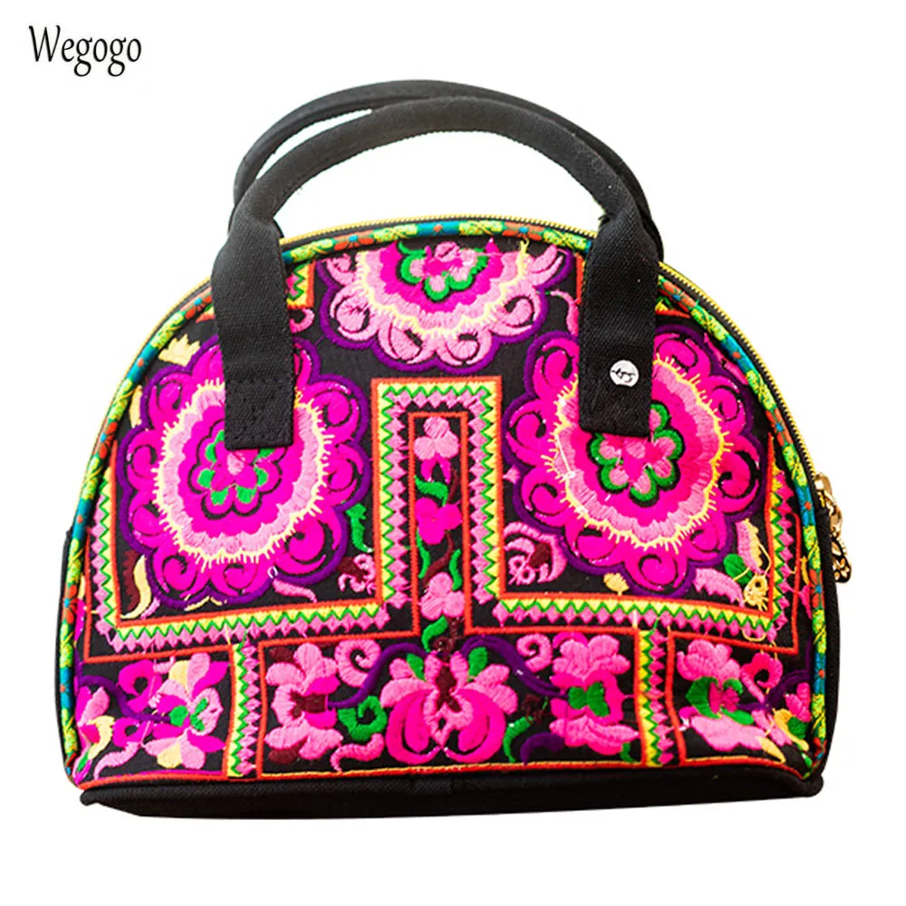 

2019 New National Women Totes Female Fashion Floral Embroidered Handbags Travel Beach Bag Shell-shaped Small Phone Coins Bag